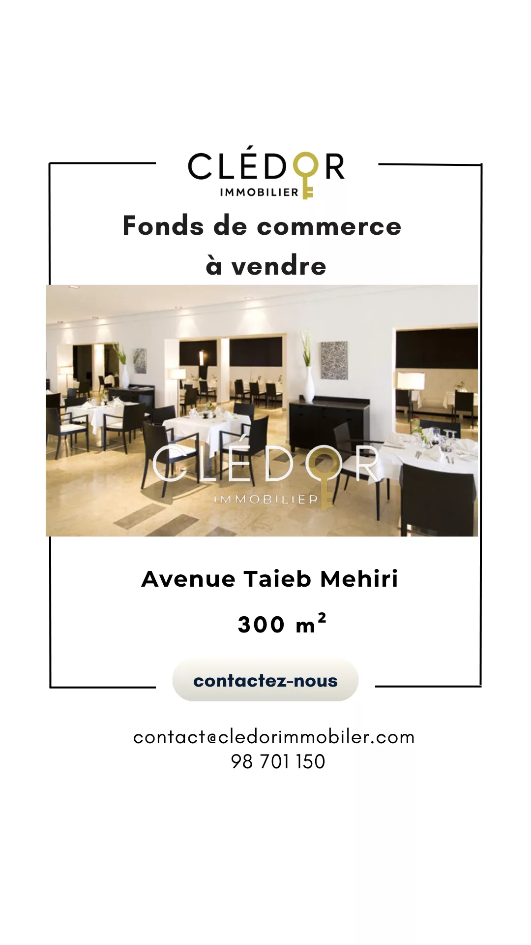 Fonds de commerce à fort potentiel – Av Taieb Mhiri